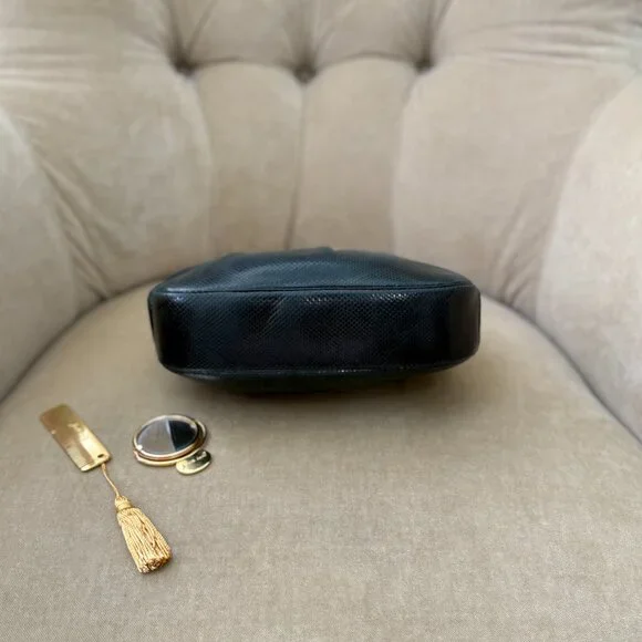 VTG Auth JUDITH LEIBER Genuine Karung Lizard Black Convertible Minaudiere Bag - Picture 7 of 9